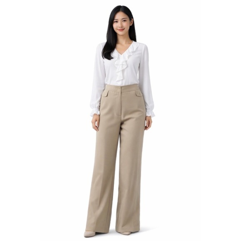 Ann Taylor Tan Khaki Wide Leg Dress Pants Trousers 12 Modern Preppy Chic‎ 69-27